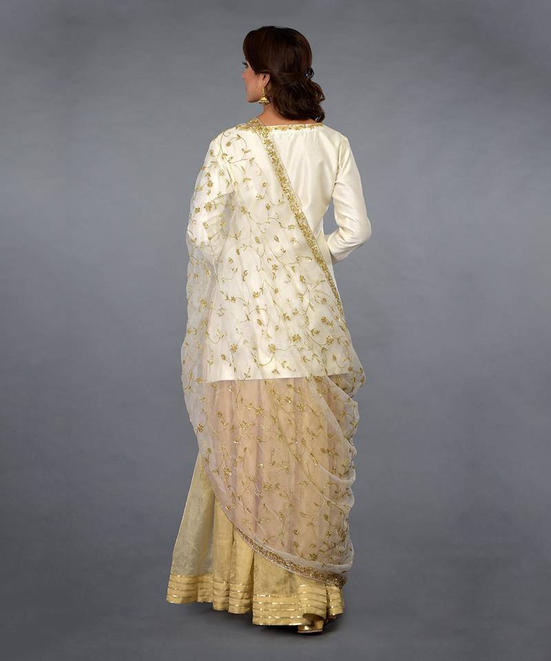 Ivory-Gold Zari Beads & Sequin Embroidered Sharara Suit
