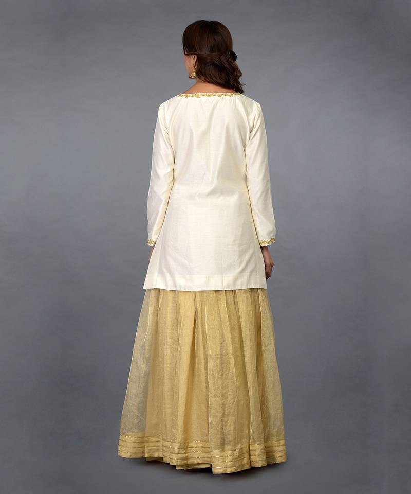 Ivory-Gold Zari Beads & Sequin Embroidered Sharara Suit