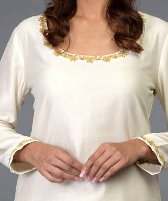 Ivory-Gold Zari Beads & Sequin Embroidered Sharara Suit 7