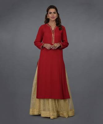 Crimson Red Sequin & Beads Hand Embroidered Sharara Suit 2
