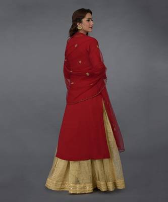 Crimson Red Sequin & Beads Hand Embroidered Sharara Suit 4