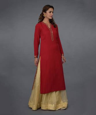 Crimson Red Sequin & Beads Hand Embroidered Sharara Suit 5
