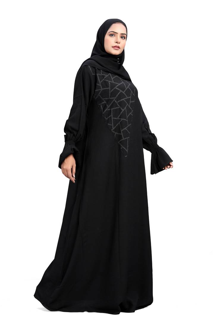 Khadija Fashion, Handmade Brush Print Stonework , Abaya|Burqa, Fashionable Look, Black Colour, Pack Of 2