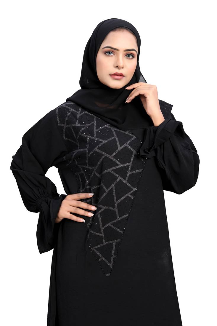 Khadija Fashion, Handmade Brush Print Stonework , Abaya|Burqa, Fashionable Look, Black Colour, Pack Of 2