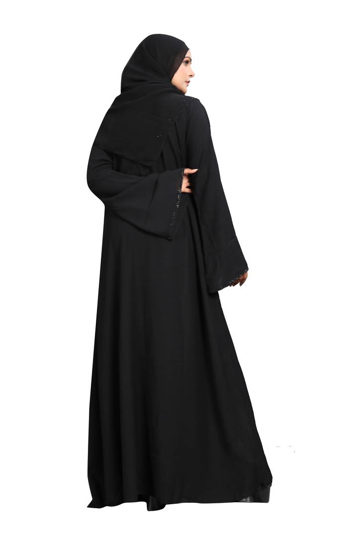 Khadija Fashion, Front Open Embroidery Stonework Dubai Stylish , Abaya|Burqa,  Classic Look, Black Colour, Pack Of 2