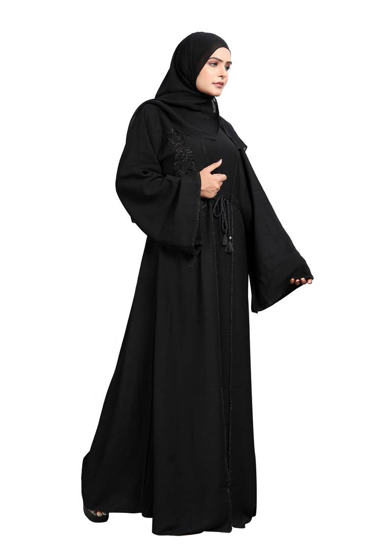 Khadija Fashion, Front Open Embroidery Stonework Dubai Stylish , Abaya|Burqa,  Classic Look, Black Colour, Pack Of 2