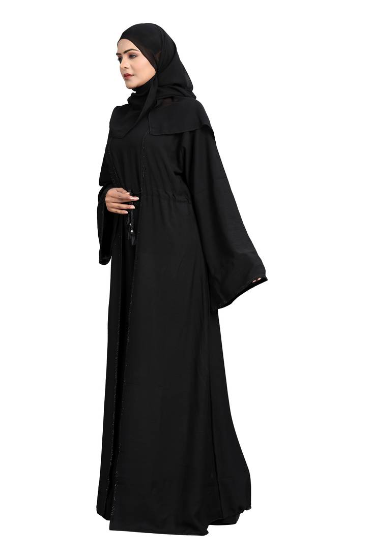 Khadija Fashion, Front Open Embroidery Stonework Dubai Stylish , Abaya|Burqa,  Classic Look, Black Colour, Pack Of 2