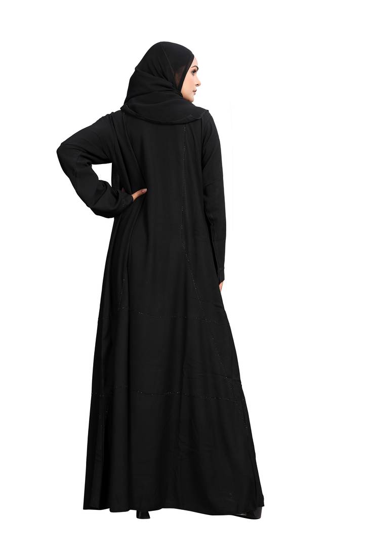 Khadija Fashion, Lovely Front Open Stonework , Abaya|Burqa,  Fashionable Look, Black Colour, Pack Of 2