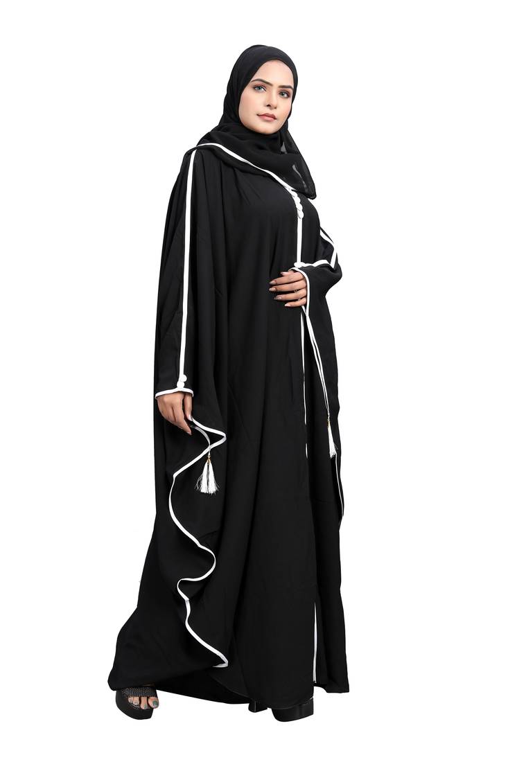 Khadija Fashion, White Piping Buttoned , Kafta| Abaya|Burqa,  Fashionable Look, Black Colour, Pack Of 2