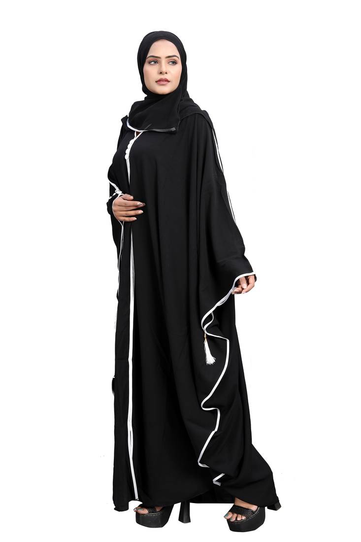 Khadija Fashion, White Piping Buttoned , Kafta| Abaya|Burqa,  Fashionable Look, Black Colour, Pack Of 2