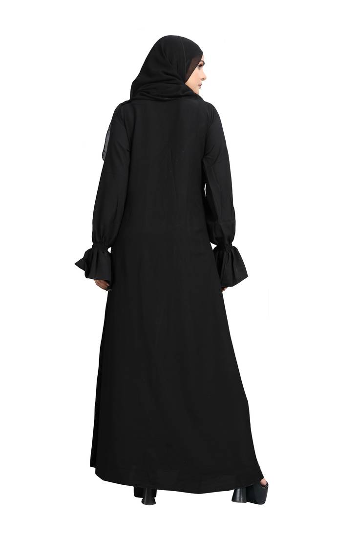 Khadija Fashion, Front Open Stonework Fancy Sleeves, Abaya|Burqa,  Fashionable Look, Black Colour, Pack Of 2