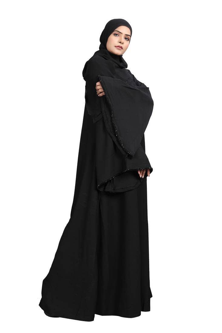 Khadija Fashion, Abaya|Burqa For Women|Girls Handicraft Crystal Pearl Work Umbrella Sleeves, Black Colour, Pack Of 2