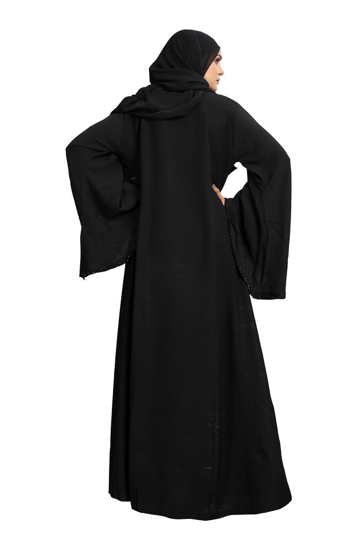 Khadija Fashion, Abaya|Burqa For Women|Girls Handicraft Crystal Pearl Work Umbrella Sleeves, Black Colour, Pack Of 2