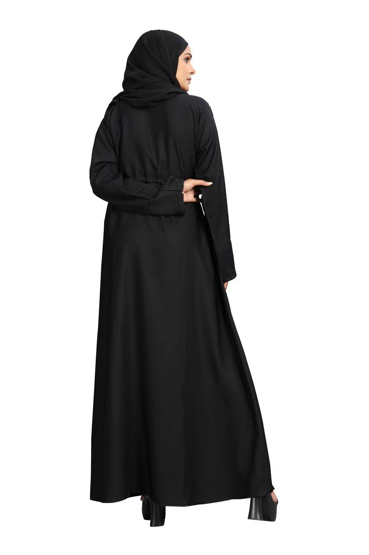Khadija Fashion, Modest Abaya|Burqa With String On Waist, Trendy Look, Black Colour, Pack Of 2