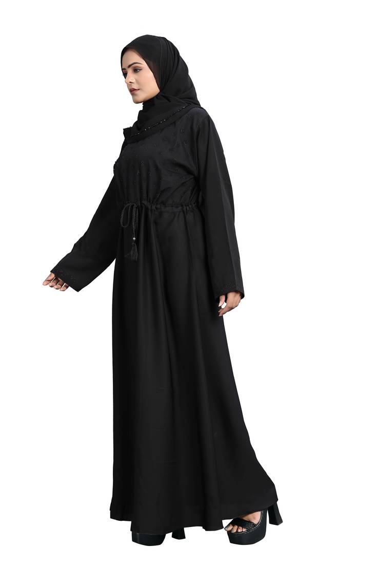 Khadija Fashion, Modest Abaya|Burqa With String On Waist, Trendy Look, Black Colour, Pack Of 2