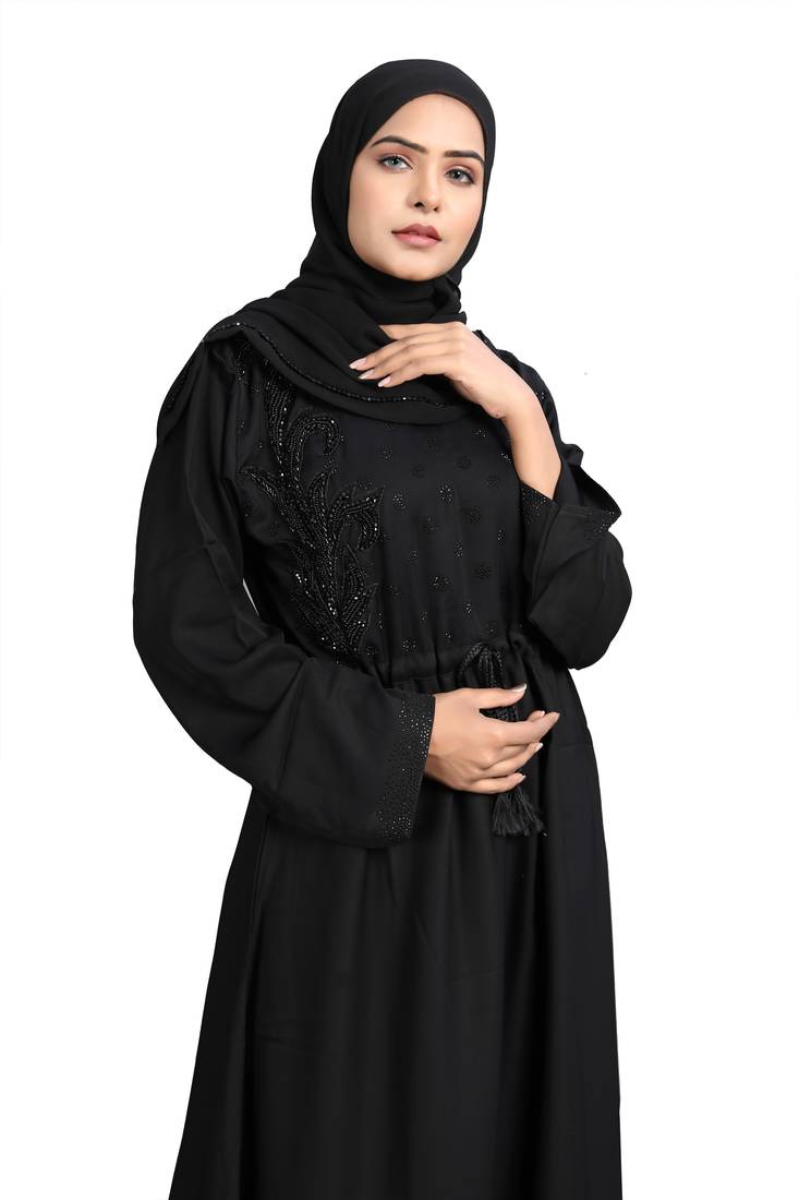 Khadija Fashion, Modest Abaya|Burqa With String On Waist, Trendy Look, Black Colour, Pack Of 2