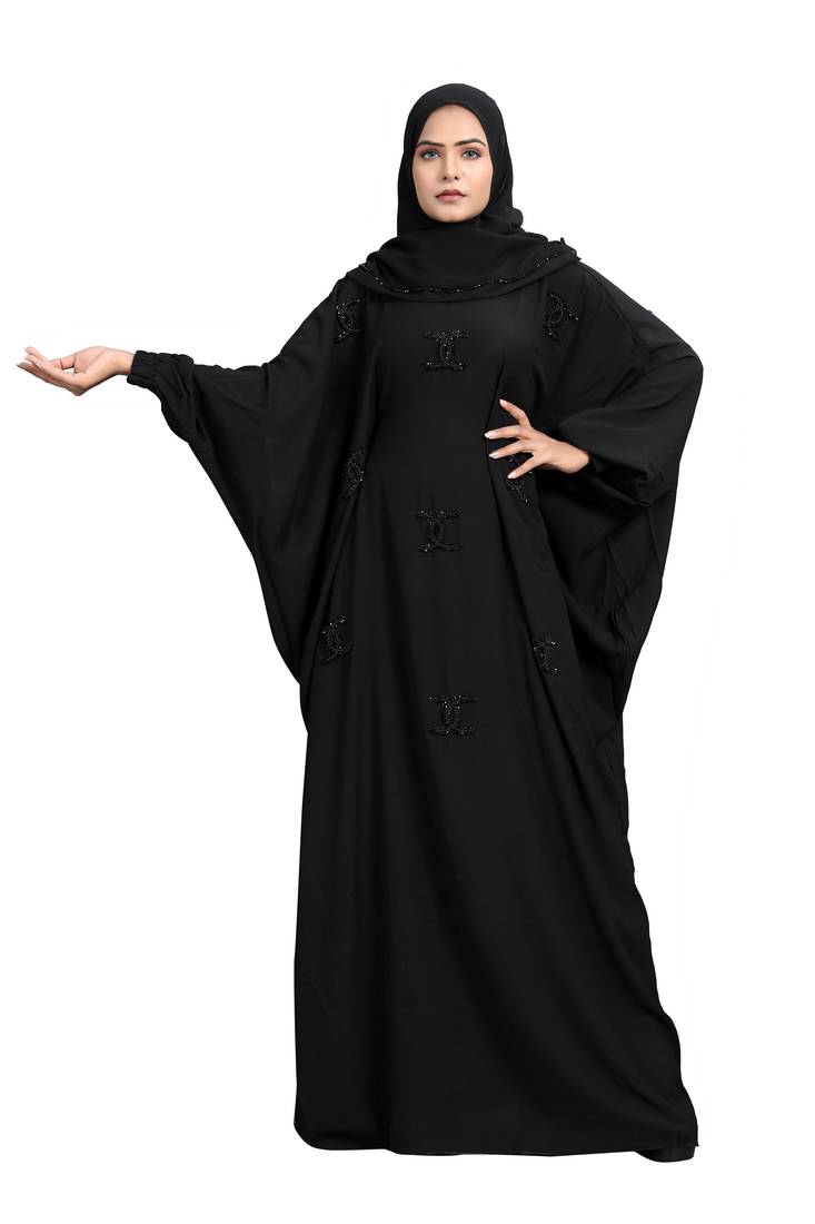 Khadija Fashion, Traditional Abaya|Burqa For Women, Handmade X Shap Work,  Classic Look, Black Colour, Pack Of 2