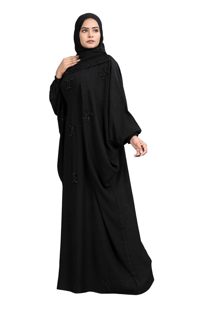 Khadija Fashion, Traditional Abaya|Burqa For Women, Handmade X Shap Work,  Classic Look, Black Colour, Pack Of 2