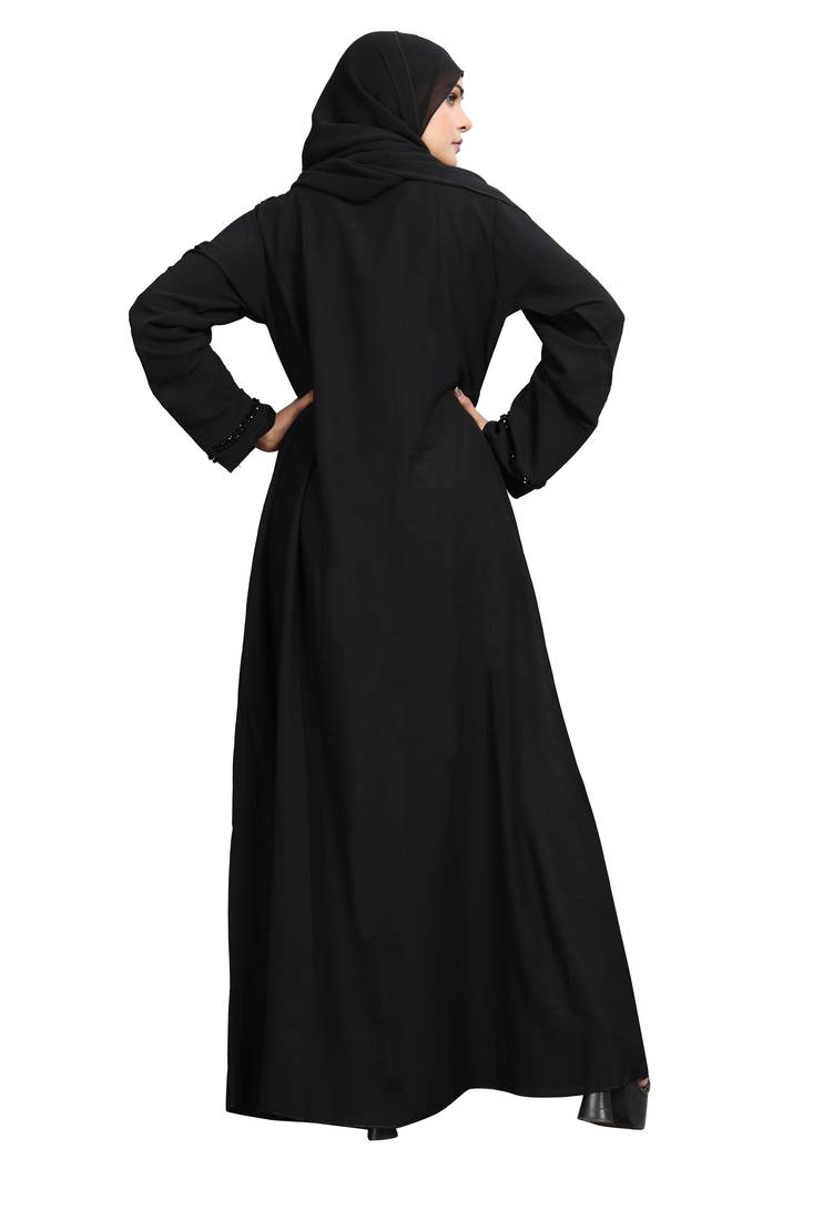 Khadija Fashion, Front Side Handwork Abaya|Burqa For Women And Girls Fashionable Look, Black Colour, Pack Of 2