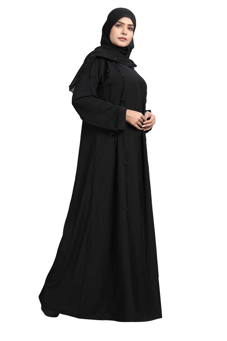 Khadija Fashion, Front Side Handwork Abaya|Burqa For Women And Girls Fashionable Look, Black Colour, Pack Of 2