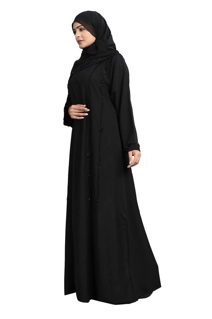 Khadija Fashion, Front Side Handwork Abaya|Burqa For Women And Girls Fashionable Look, Black Colour, Pack Of 2