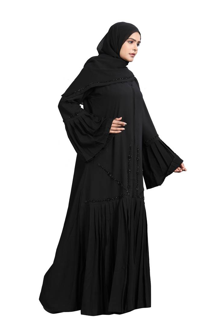 Khadija Fashion, Frill Pattern Handmade Work Abaya|Burqa For Women And Girls, Fashionable Look, Black Colour, Pack Of 2