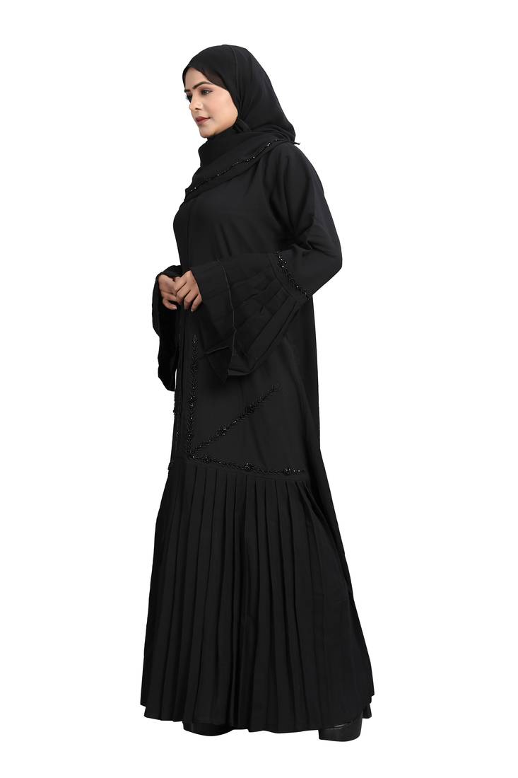 Khadija Fashion, Frill Pattern Handmade Work Abaya|Burqa For Women And Girls, Fashionable Look, Black Colour, Pack Of 2