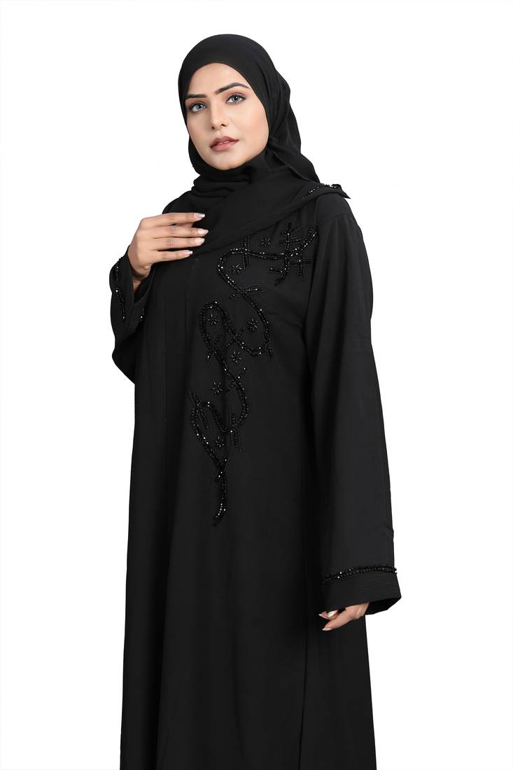 Khadija Fashion, Zig Zag Pattern Abaya|Burqa For Women And Girls, Glory Look, Black Colour, Pack Of 2
