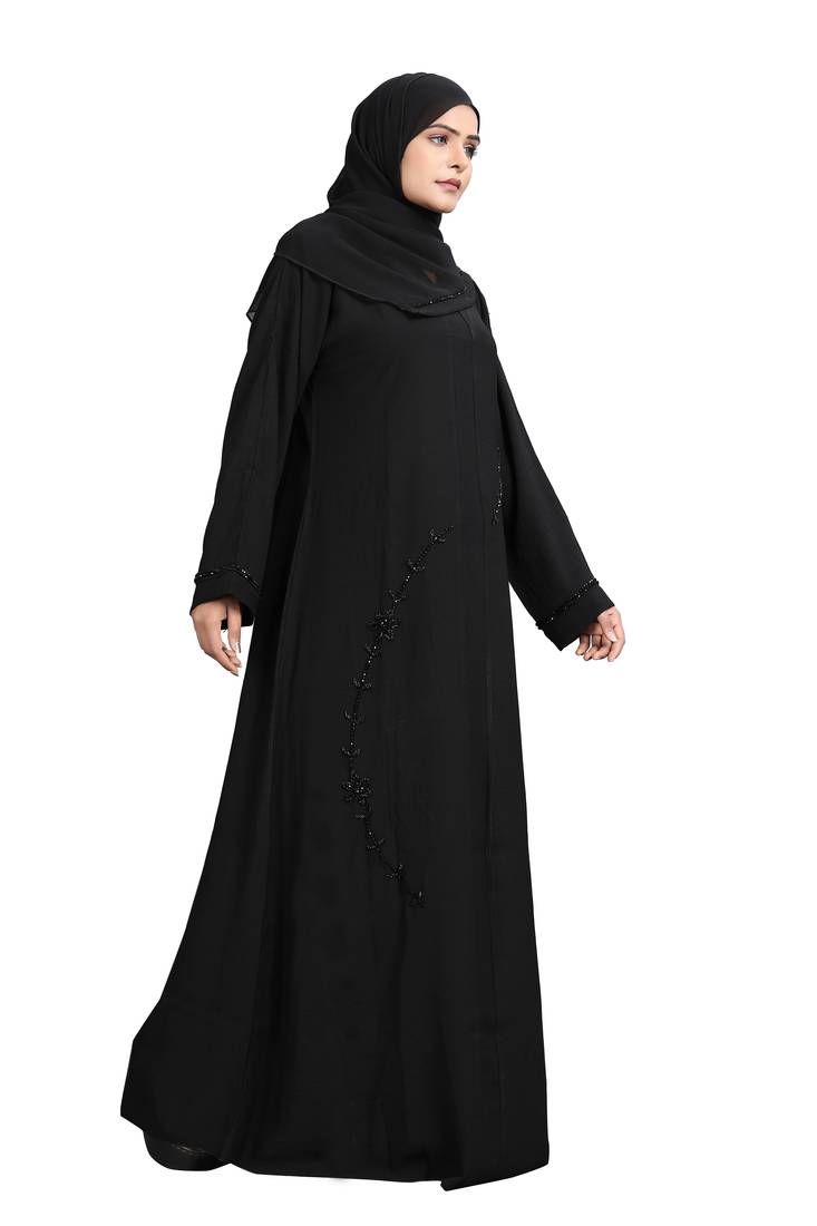 Khadija Fashion, Stylish Dubai Abaya|Burqa For Women And Girls, Leafly Flowers Work, Glory Look, Black Colour, Pack Of 2