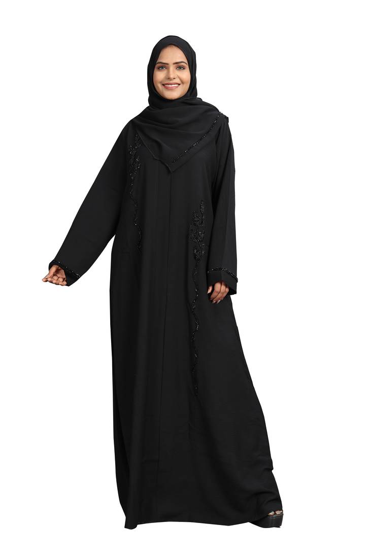 Khadija Fashion, Front Work  Designer Burqa|Abaya,  Fashionable Look, Black Colour, Pack Of 2