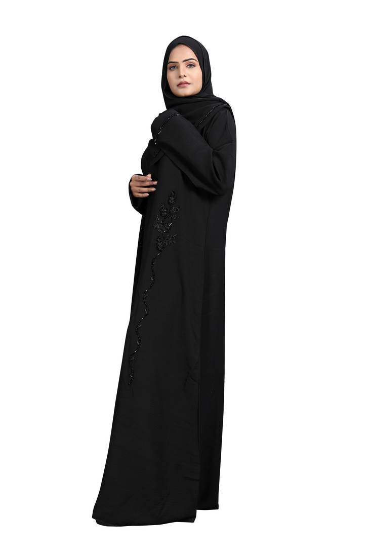 Khadija Fashion, Front Work  Designer Burqa|Abaya,  Fashionable Look, Black Colour, Pack Of 2