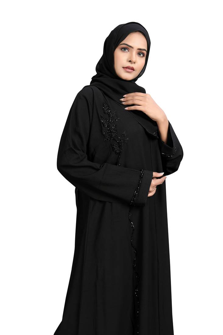 Khadija Fashion, Front Work  Designer Burqa|Abaya,  Fashionable Look, Black Colour, Pack Of 2