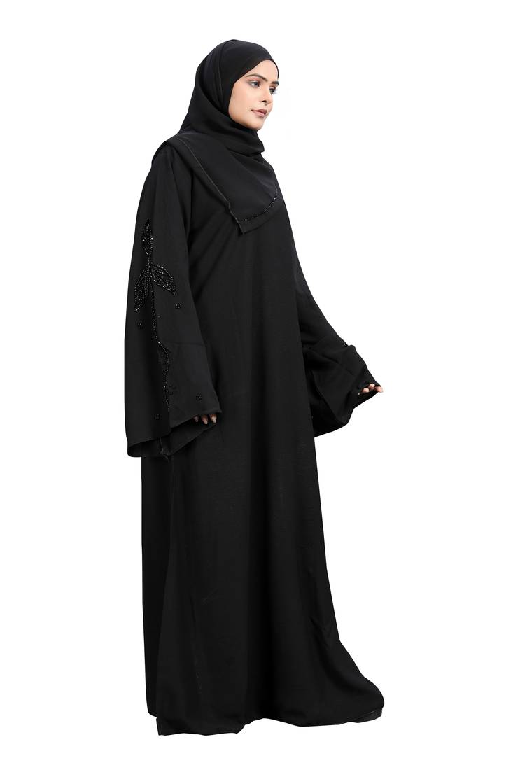 Khadija Fashion, Fancy Sleeces Handworked Abaya|Burqa,  Fashionable Look, Casual Wear, Black Color, Pack Of 2,