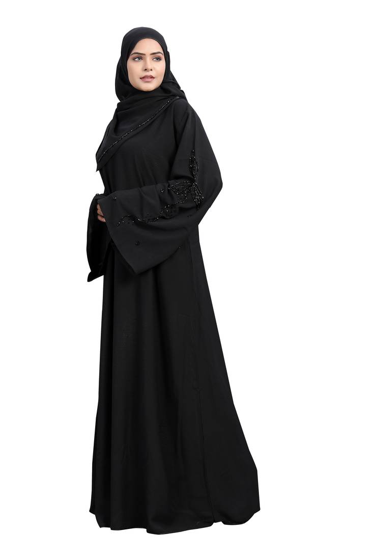 Khadija Fashion, Fancy Sleeces Handworked Abaya|Burqa,  Fashionable Look, Casual Wear, Black Color, Pack Of 2,