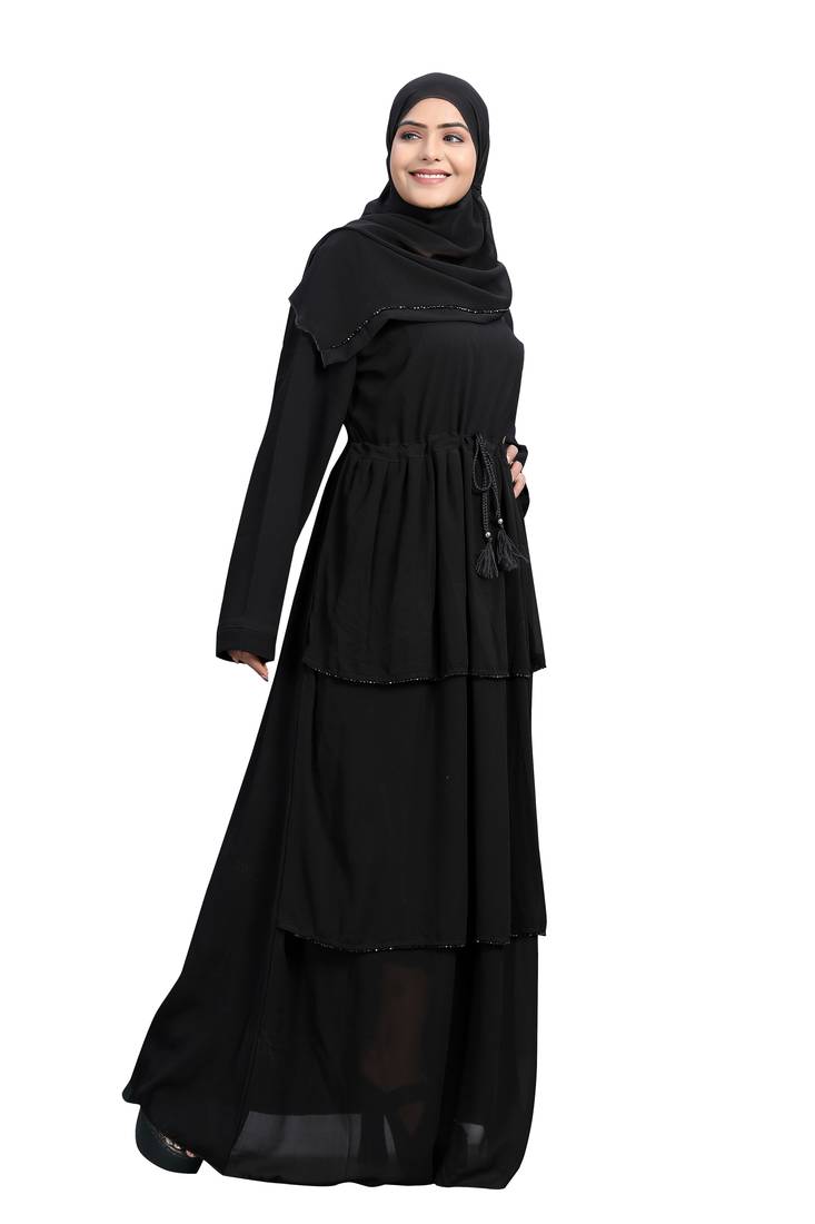 Khadija Fashion, Three Lining Modest Abaya|Burqa For Women And Girls, Black Colour, Pack Of 2