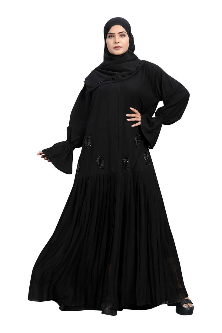 Khadija Fashion, Fancy And Lite Worked Design Abaya|Burqa For Women, Best Quality Coth Color - Black Pack Of 2