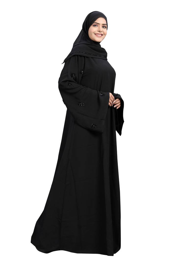 Khadija Fashion, Eye Shap Work Fancy Sleeves Abaya|Burkha,  Fashionable Look, Black Colour, Pack Of 2,