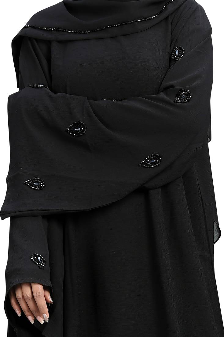 Khadija Fashion, Eye Shap Work Fancy Sleeves Abaya|Burkha,  Fashionable Look, Black Colour, Pack Of 2,