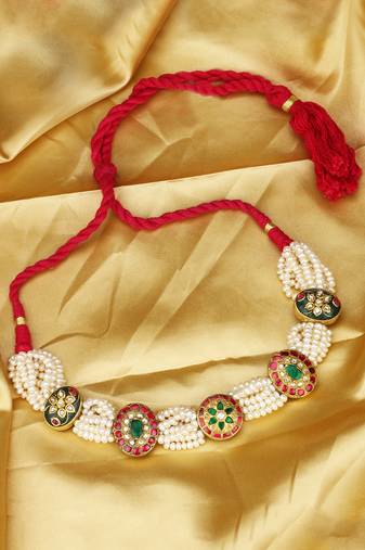 Sangeeta Boochra X Payal Singhal  Farah Silver Choker with Pearl Chain