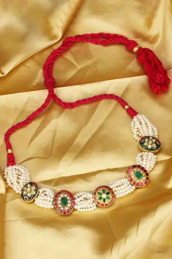 Sangeeta Boochra X Payal Singhal  Farah Silver Choker with Pearl Chain