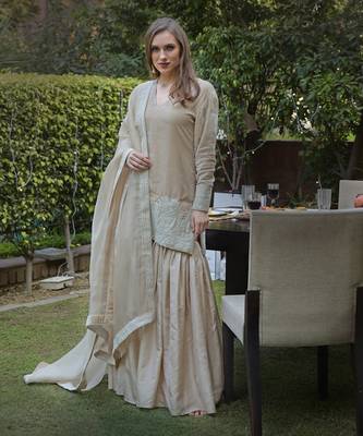 Fawn Kashmiri Tilla Embroidered Gharara Set 1