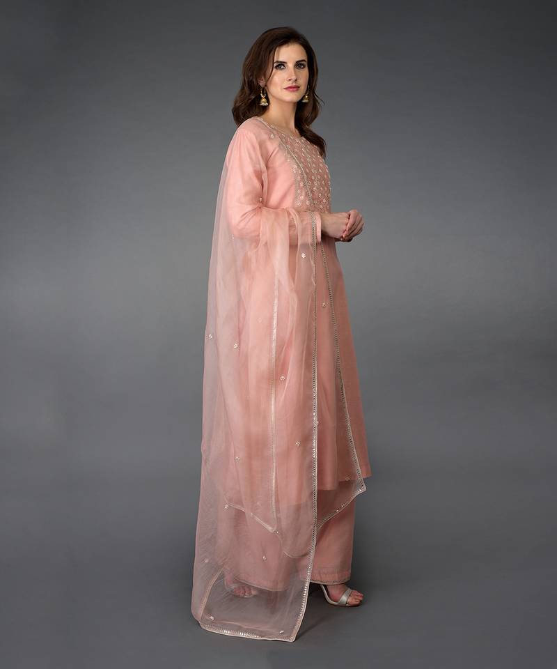 Pressed Rose Zardozi Gota Patti & Pearl Beads Farshi Suit