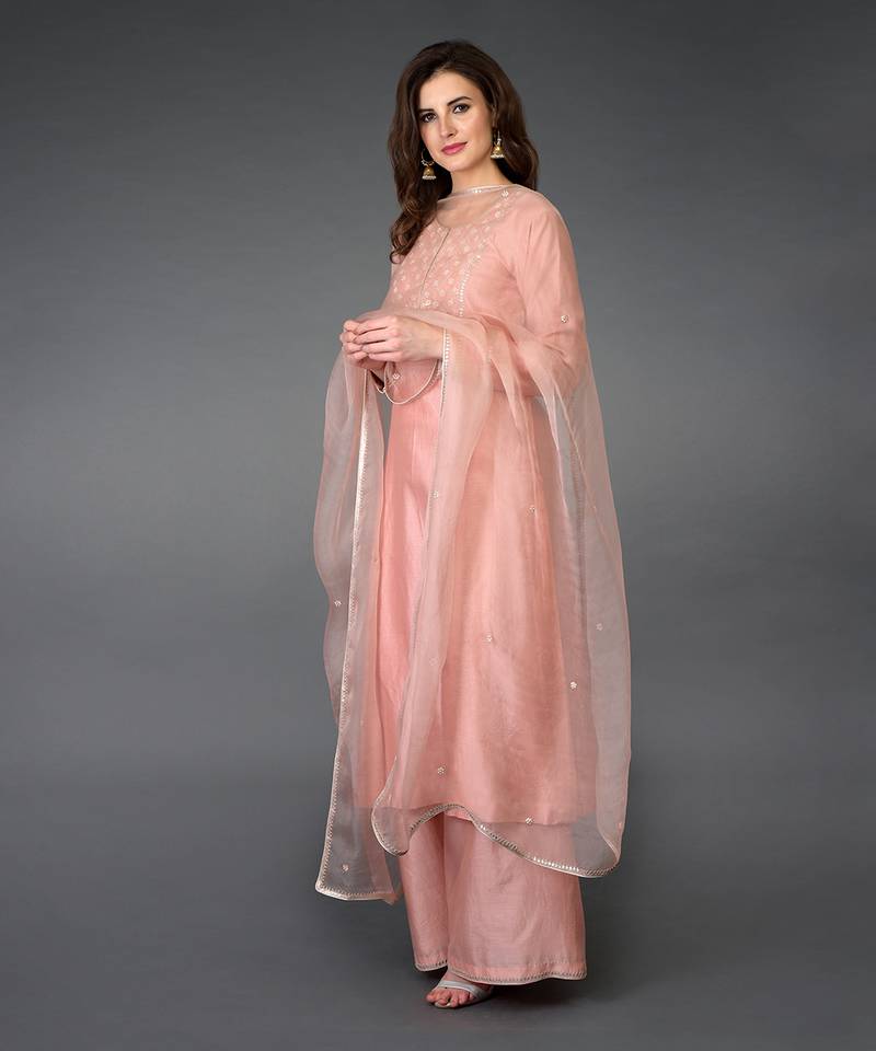 Pressed Rose Zardozi Gota Patti & Pearl Beads Farshi Suit