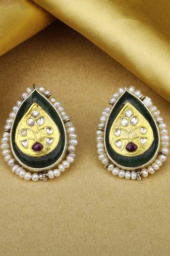 Sangeeta Boochra X Payal Singhal  Mehreen Silver Earring with Green Onyx Stone