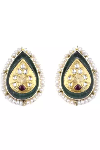 Sangeeta Boochra X Payal Singhal  Mehreen Silver Earring with Green Onyx Stone