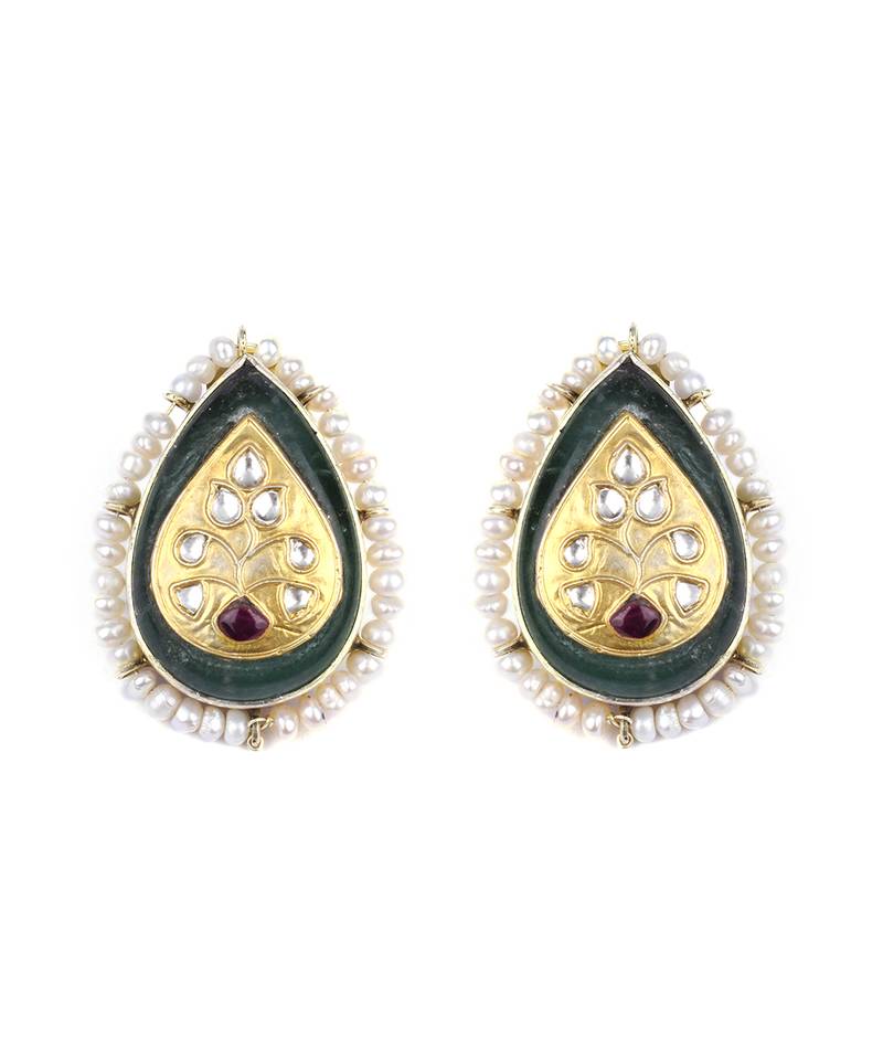 Sangeeta Boochra X Payal Singhal  Mehreen Silver Earring with Green Onyx Stone