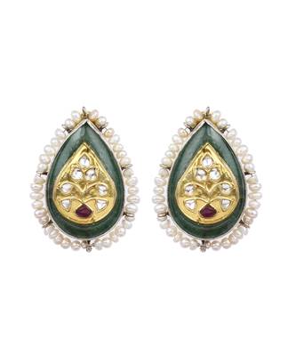 Sangeeta Boochra X Payal Singhal  Mehreen Silver Earring with Green Onyx Stone 3