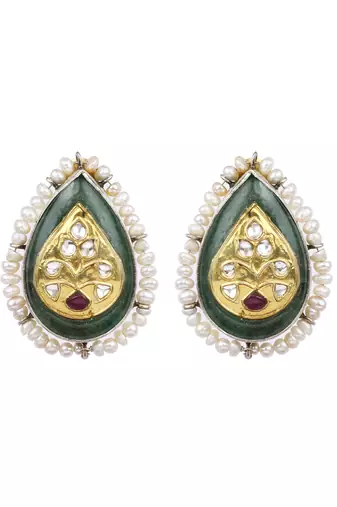 Sangeeta Boochra X Payal Singhal  Mehreen Silver Earring with Green Onyx Stone