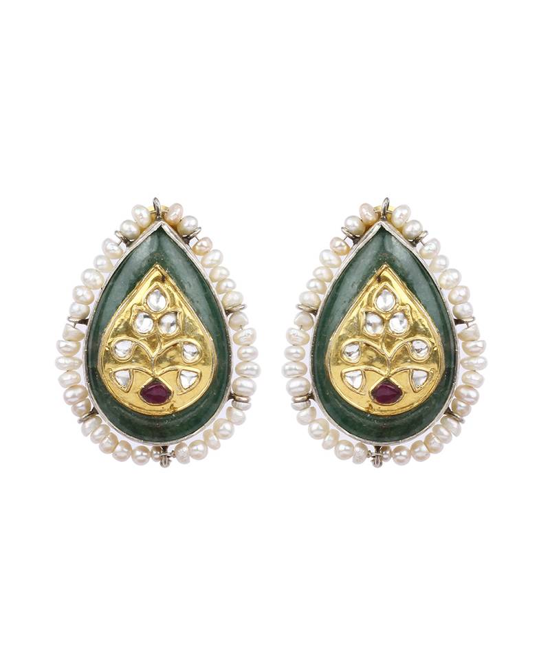 Sangeeta Boochra X Payal Singhal  Mehreen Silver Earring with Green Onyx Stone