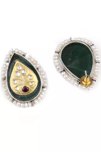 Sangeeta Boochra X Payal Singhal  Mehreen Silver Earring with Green Onyx Stone